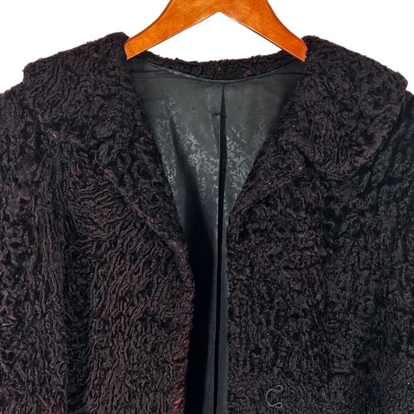 Vintage Persian Lamb Coat S/M Reddish Black Curly Fur 3/4 Sleeve - Picture 2 of 12